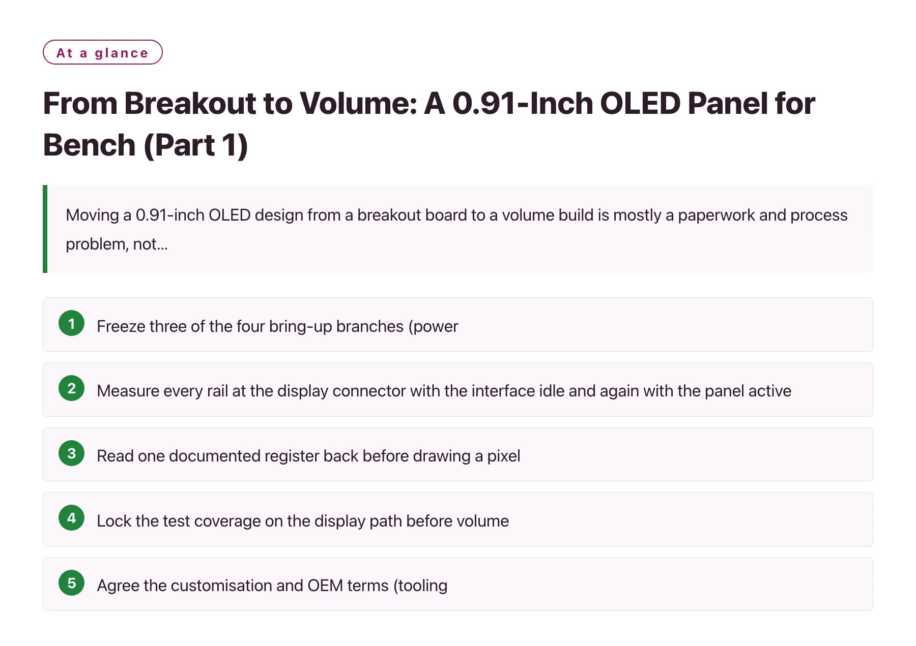 From Breakout to Volume: A 0.91-Inch OLED Panel for Bench (Part 1)——全文要点速览